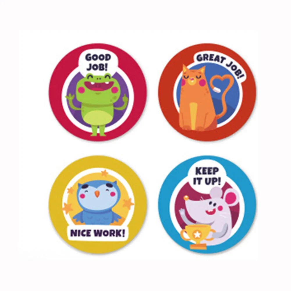 100-500 Pcs 1inch/2.5cm Animal Good Job Cool Stickers Roll for Envelope Praise Reward Student Work Label Stationery Seal Lable (ONLINE ORDER ONLY)