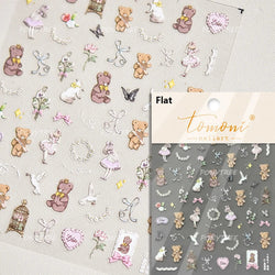 Lovely Bear Strawberry Cake Rose Flower Grid Block Bowknot Embossed Relief Self Adhesive Nail Art Sticker Cute 3D Manicure Decal (ONLINE ORDER ONLY)