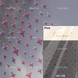 Irregular Stars Red Silver Five-pointed Star Meteor Shiny 5D Self Adhesive Nail Art Stickers Romantic Rhinestone Manicure Decals (ONLINE ORDER ONLY)