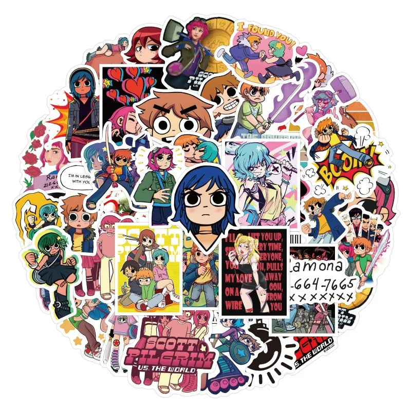 Scott Pilgrim Anime Stickers Pack - 55pcs for Luggage, Phone, Laptop, Car, Scooter, Fridge (ONLINE ORDER ONLY)
