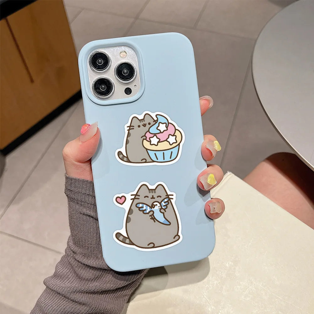 10/30/55/110PCS Cute Pusheen Stickers Cartoon Cat Decals Kawaii Animation Sticker Laptop Phone Guitar Bike Skateboard Kids Toys (Online Order Only)