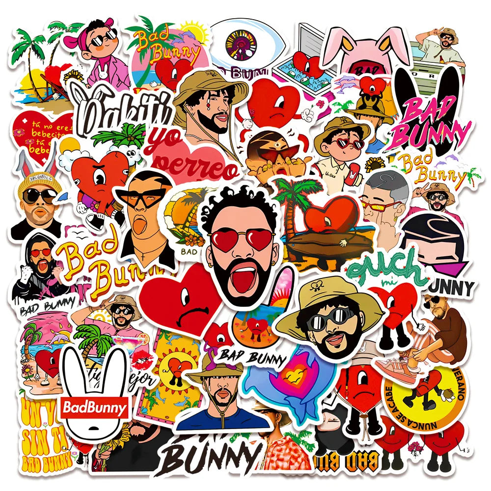 Bad Bunny Stickers Pack: Cartoon Graffiti Decals for Laptop, Suitcase, Fridge, Notebook - Teen Gift (ONLINE ORDER ONLY)