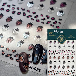 Pink Transparent Strawberry Leopard Print Metal Silver Fruit Lovely Self Adhesive Nail Art Stickers 5D Manicure Decals Wholesale (ONLINE ORDER ONLY)