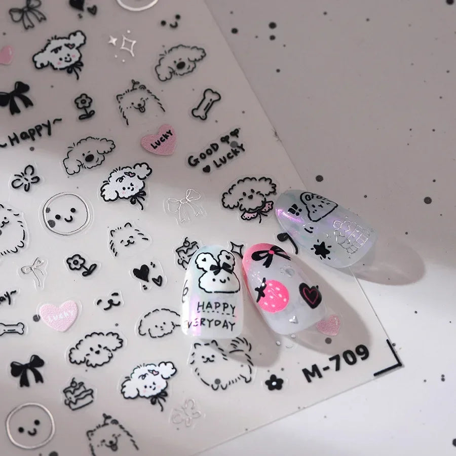 Dog Rabbit Line Bunny Footprint Bowknot Heart Cake Strawberry Flowers Bone Graffiti Adhesive Nail Art Stickers Manicure Decals (ONLINE ORDER ONLY)