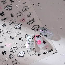 Dog Rabbit Line Bunny Footprint Bowknot Heart Cake Strawberry Flowers Bone Graffiti Adhesive Nail Art Stickers Manicure Decals (ONLINE ORDER ONLY)