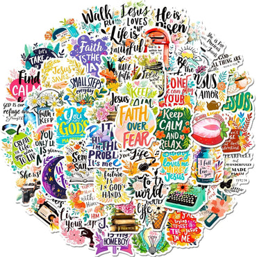 10/50/100Pcs Inspirational Jesus Phrase Graffiti Stickers Bible Verse Faith Decals Cross Words Water Bottle Laptop Phone Sticker (Online Order Only)