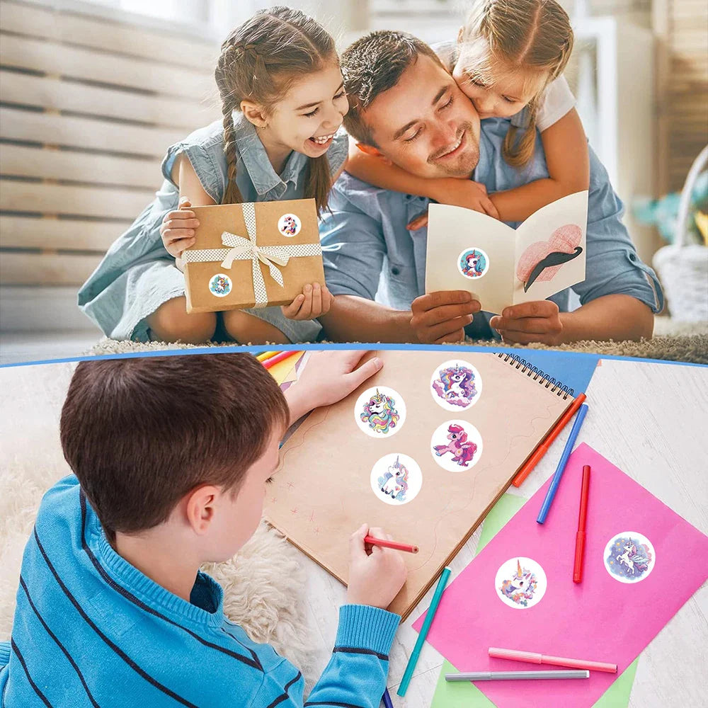100-500pcs Cute Cartoon Unicorn Sticker Childrens Reward Gift Label Decoration Teacher Encouragement Student Stationery Sticker (Online Order Only)