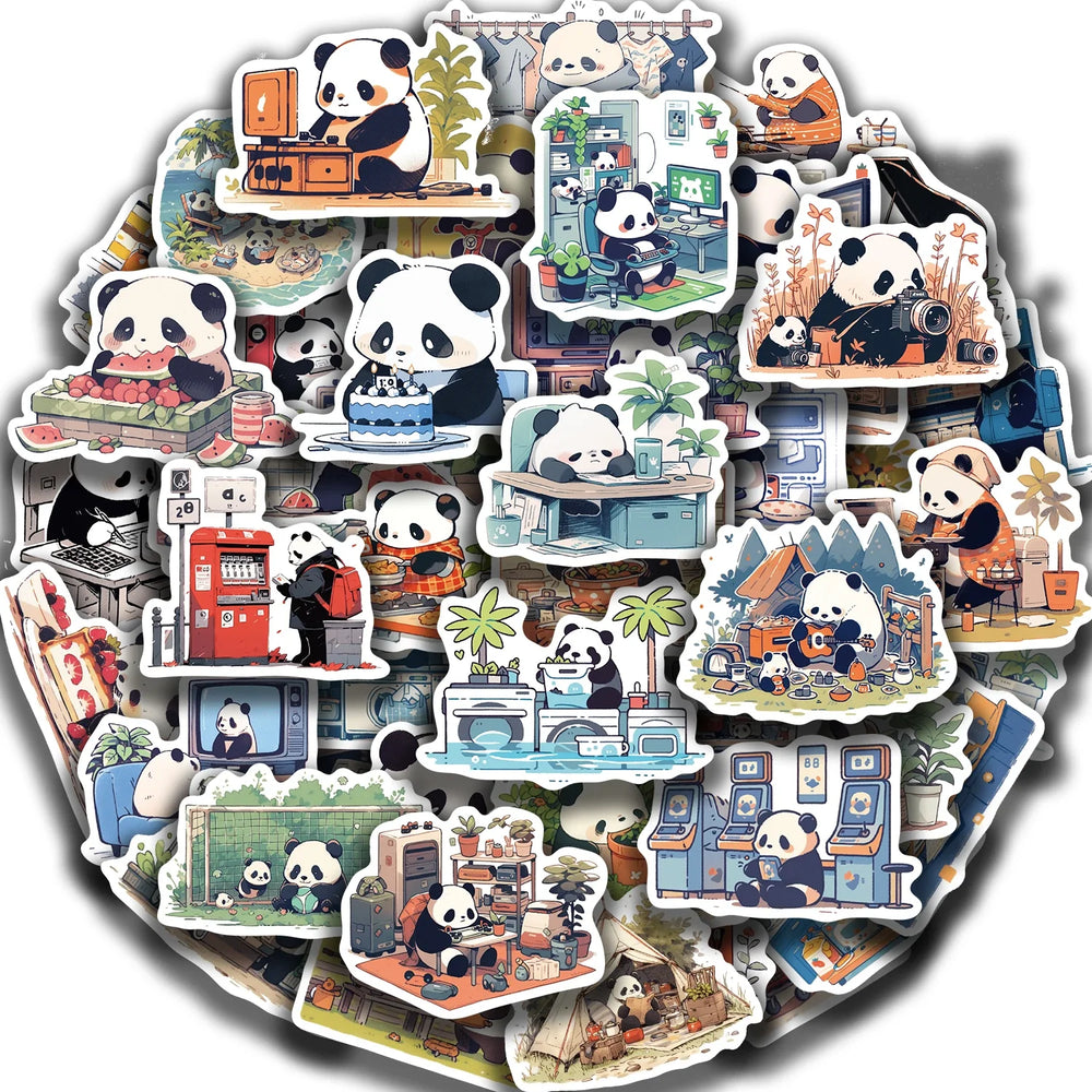 50pcs Diary Life Panda Cartoon Graffiti Stickers Decorative Guitar Phone Stationery Vinyl Animal Sticker Kawaii Kid Toy ﻿ (ONLINE ORDER ONLY)