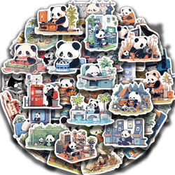 50pcs Diary Life Panda Cartoon Graffiti Stickers Decorative Guitar Phone Stationery Vinyl Animal Sticker Kawaii Kid Toy ﻿ (ONLINE ORDER ONLY)