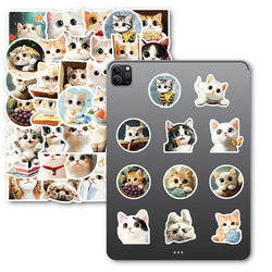 10/30/50PCS Kawaii Oil Painting Cat Sticky PVC Sticker Aesthetic DIY Decoration Scrapbooking Hand Accounting Supplies for Kids (ONLINE ORDER ONLY)