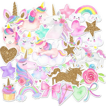 34 Pcs Magical Rainbow Unicorn Sticker Pack for Girls, Colorful Decal Set for Scrapbooking, Journal, Planner, Party Favor Gift (Online Order Only)