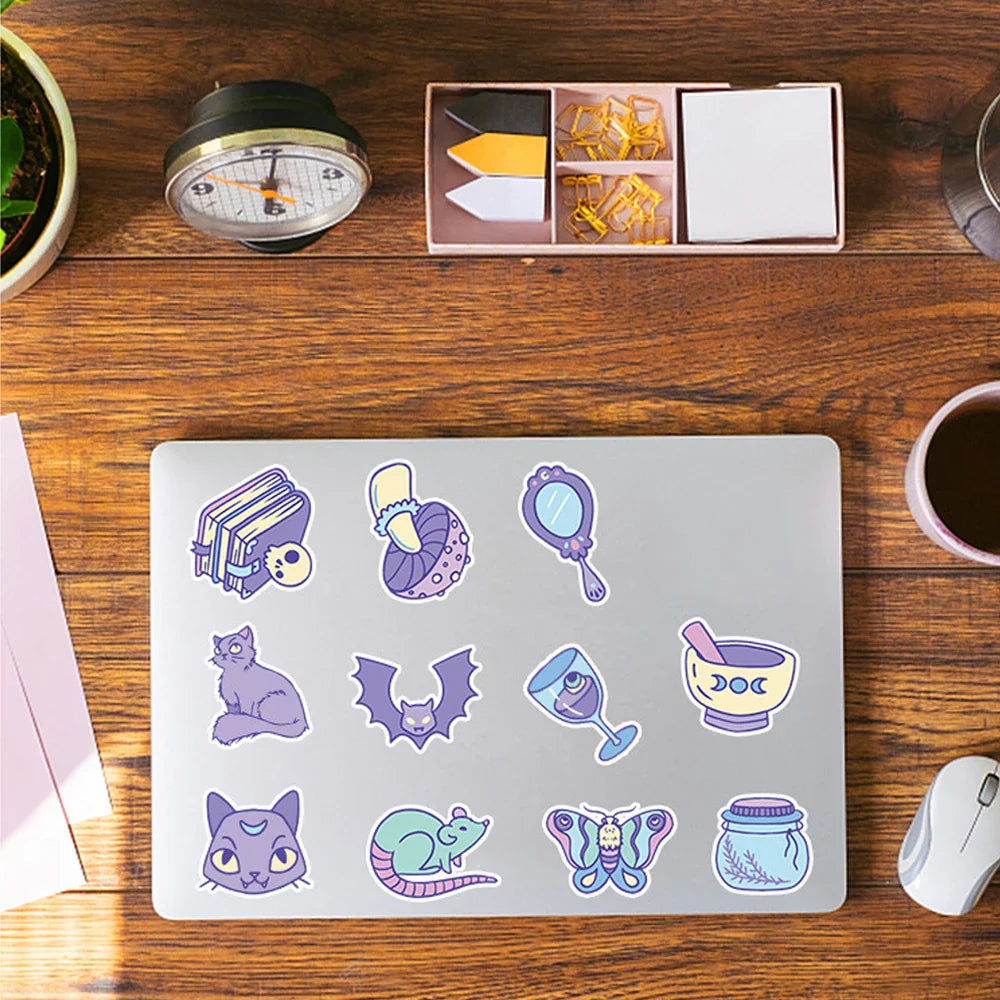 10/30/50/100pcs Cool Purple Cute Gothic Magic Witch Cartoon Stickers Skateboard Laptop Phone Car DIY Waterproof Sticker Decal (ONLINE ORDER ONLY)