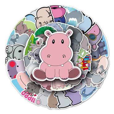 10/50PCS Cartoon Animal Hippo Sticker DIY Phone Laptop Luggage Skateboard Graffiti Decals Fun for Kid Toys (ONLINE ORDER ONLY)