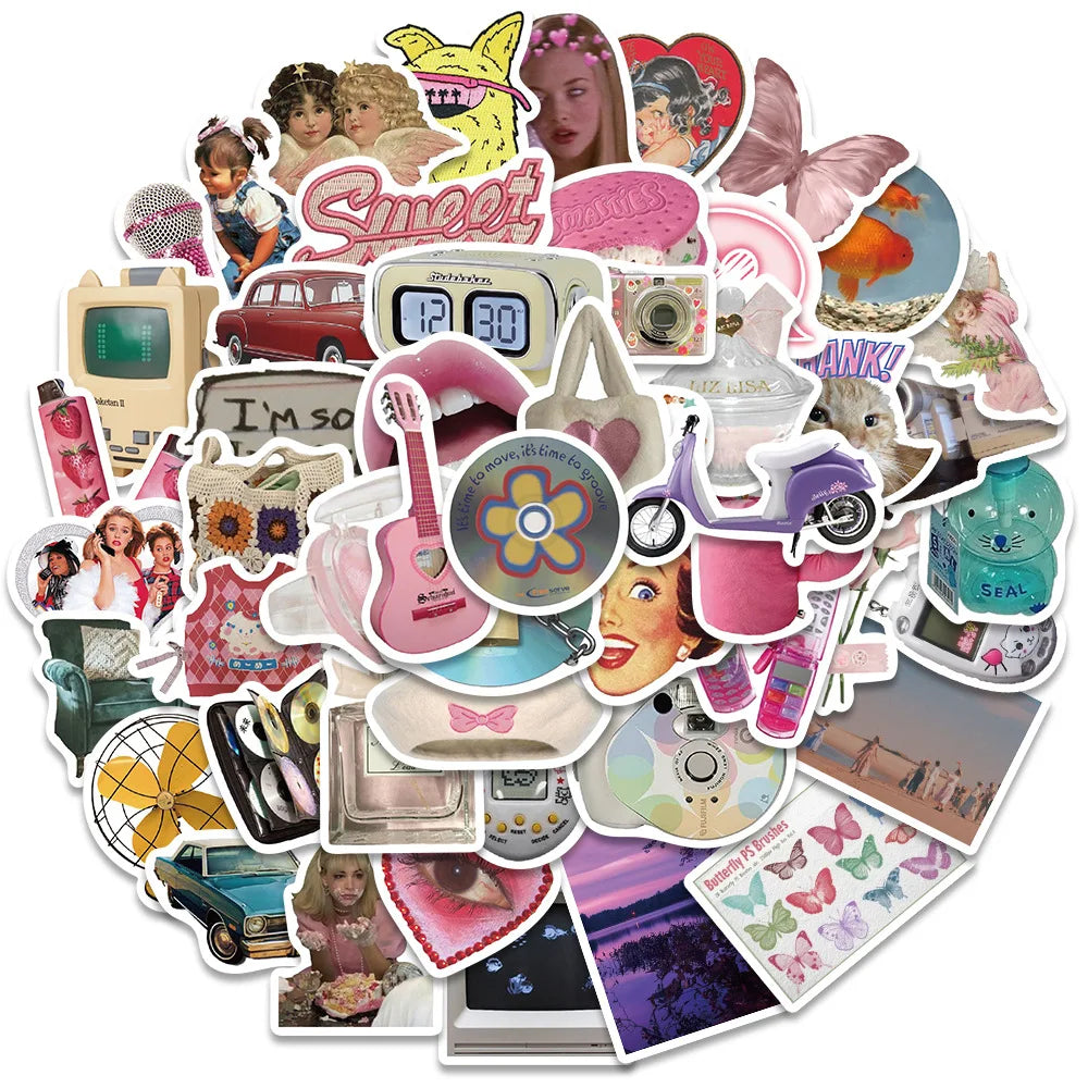 10/30/65PCS Y2K Girls Harajuku Cartoon Stickers Aesthetic Graffiti Toys For Kids DIY Motorcycle Scrapbook Phone Bike Wall Decals (ONLINE ORDER ONLY)