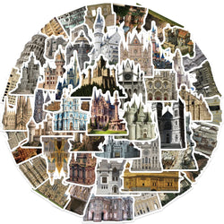 50Pcs Vintage Medieval Castle Stickers Phone Case Skateboard Motorcycle Sticker Retro European Style Architecture Decals (Online Order Only)