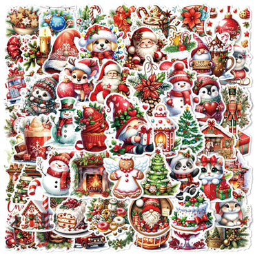 10/60pcs Retro Cute Cartoon Christmas Decoration Stickers Santa Claus Snowman Decals Laptop Suitcase Notebook Sticker Kids Toys (ONLINE ORDER ONLY)