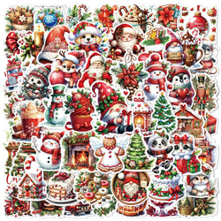 10/60pcs Retro Cute Cartoon Christmas Decoration Stickers Santa Claus Snowman Decals Laptop Suitcase Notebook Sticker Kids Toys (ONLINE ORDER ONLY)