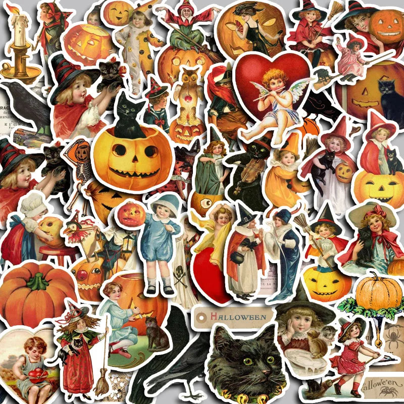 Retro Horror Halloween Pumpkin Stickers for Phone Laptop Luggage Skateboard Decals (ONLINE ORDER ONLY)