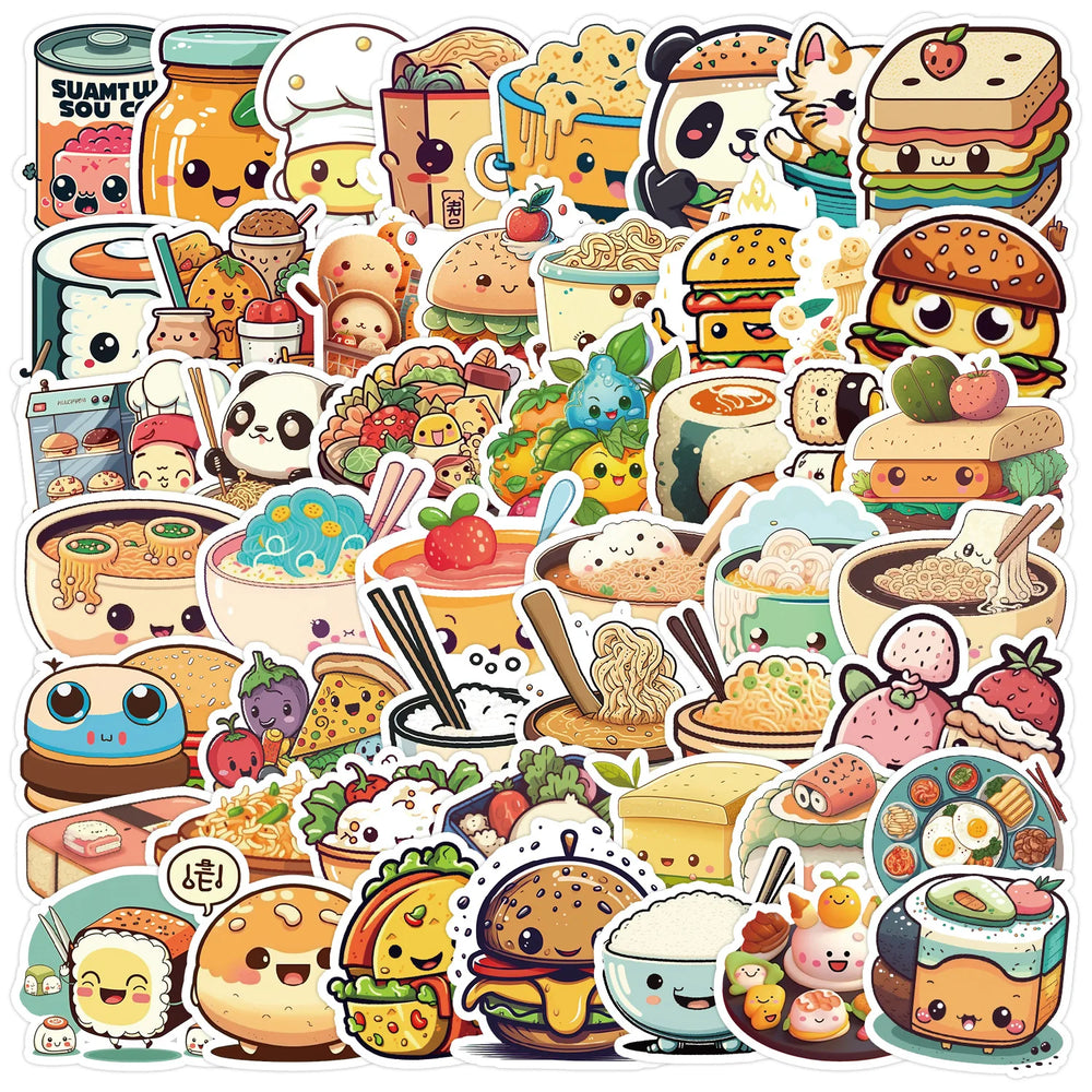 50pcs Cartoon Food Fast Food Graffiti Stickers for Helmet, Desktop, Wall Decoration, DIY (ONLINE ORDER ONLY)