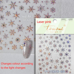 Winter Dreamy Hot Stamping Romantic White Pink Snowflakes Hexagon 3D Self Adhesive Nail Art Stickers Christmas Manicure Decals (ONLINE ORDER ONLY)