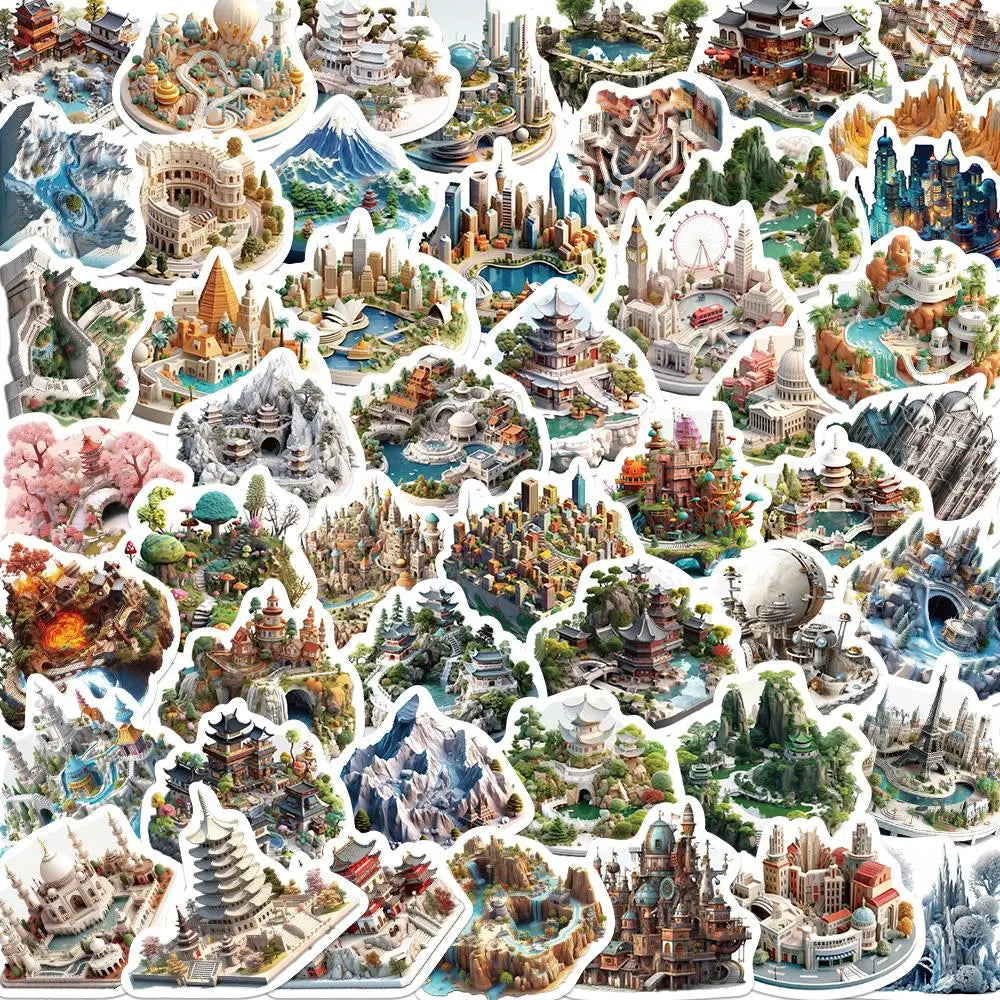 50PCS 3D Small World Sticker Waterproof Decal DIY Scrapbook Kawaii Stationery (ONLINE ORDER ONLY)