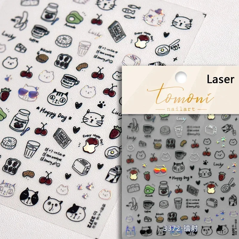 Cute Cat Eye Fishbone Animals Leopard Cat Ginger Cat Kitten Exclamation Point Paw Self Adhesive Nail Art Sticker Manicure Decals (ONLINE ORDER ONLY)