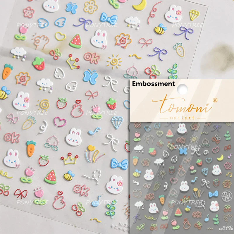 Pink Juicy Strawberry Fruit Cutting Line Ribbon Bowknot Star Happy Sweet Lovely Fruits Delicate Nail Art Stickers Manicure Decal (ONLINE ORDER ONLY)