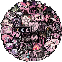 10/50pcs Dark Pink Gothic Magic Horror Skull Stickers Aesthetic Goth Decals Laptop Phone Luggage Skateboard Waterproof Sticker (ONLINE ORDER ONLY)