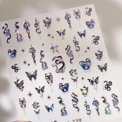 Dark Sword Coiled Snake Cross Butterfly Wing Starburst Starlight Gothic Reptile Animals Nail Art Sticker Festival Manicure Decal (ONLINE ORDER ONLY)