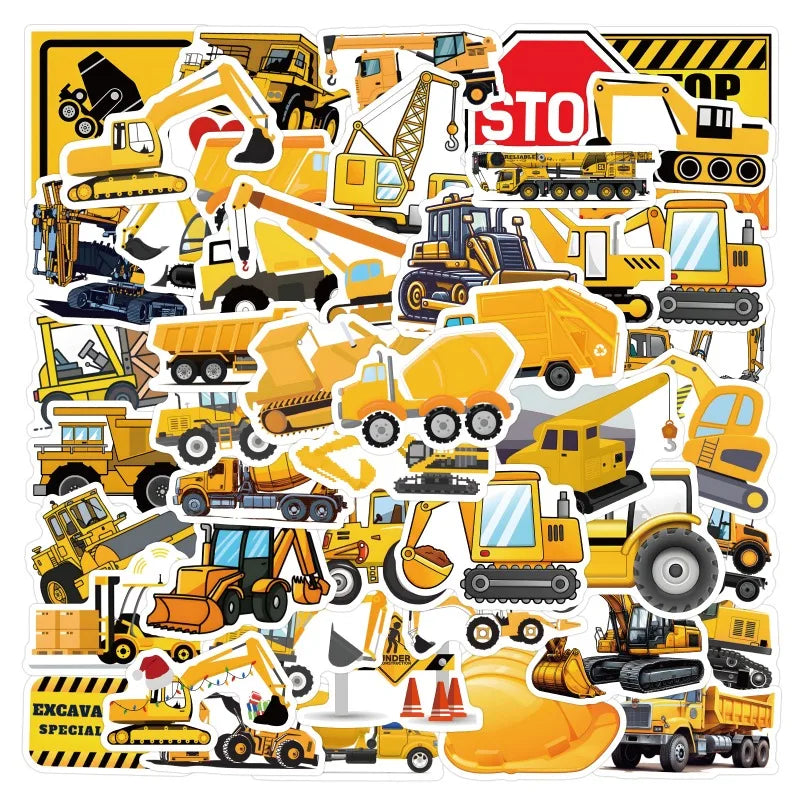 55pcs Excavator Cartoon Sticker Set for Laptop, Phone, Car, Scooter, Suitcase, Water Bottle, Stationery, Refrigerator (ONLINE ORDER ONLY)