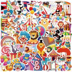 50pcs Happy Carnival Circus Stickers DIY Laptop Luggage Phone Fridge Notebook Car Sticker Cartoon Kawaii Animal Decals Toy (ONLINE ORDER ONLY)
