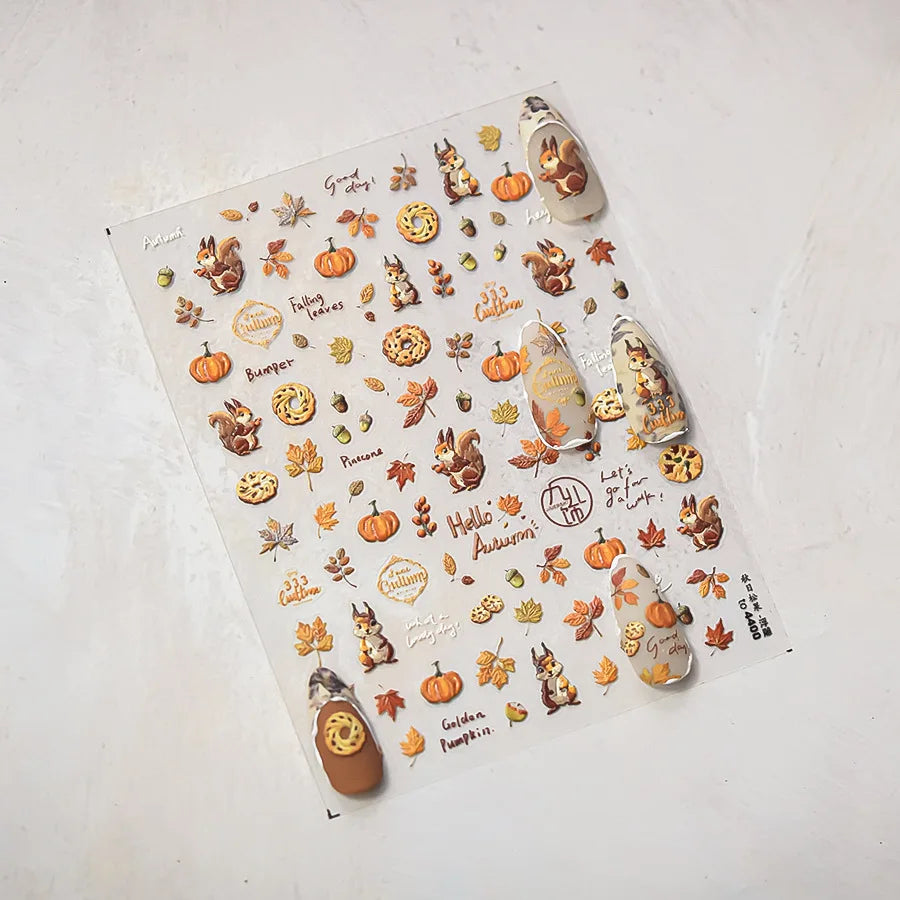 Charming Sunflower Rabbit Pumpkin Squirrel Pinecone Deciduous Produce Good Harvests Cookie Nail Art Sticker Decoration Decals (ONLINE ORDER ONLY)