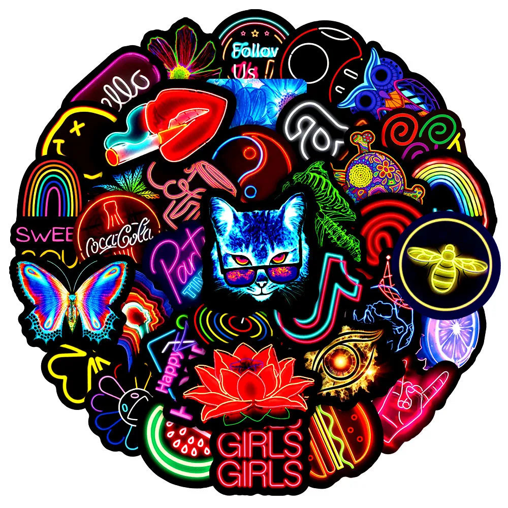 50Pcs Personalized Neon Series Graffiti Stickers Suitable for Laptop Helmets Desktop Decoration DIY Stickers Wholesale (Online Order Only)