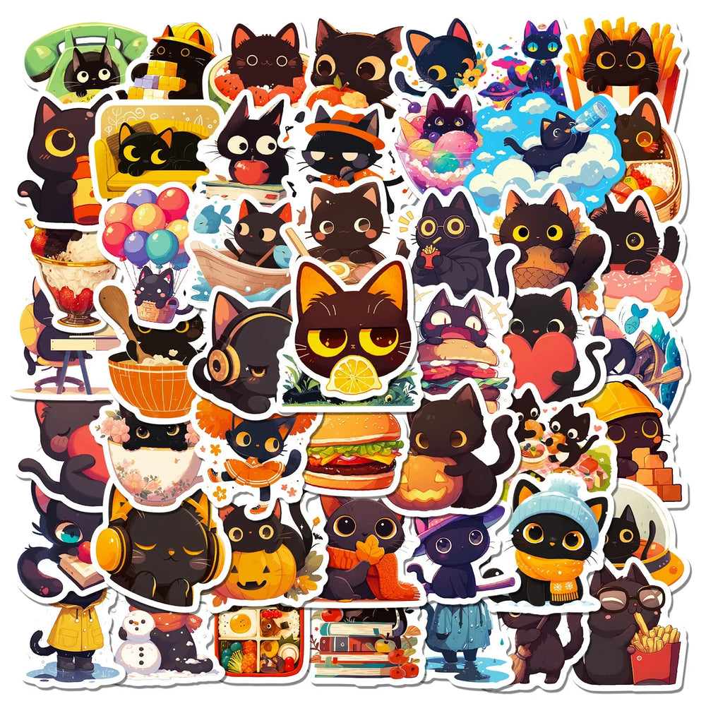 Kawaii Cat Stickers Pack - Cute Cartoon Animal Decals for Laptop, Phone, Guitar (Online Order Only)