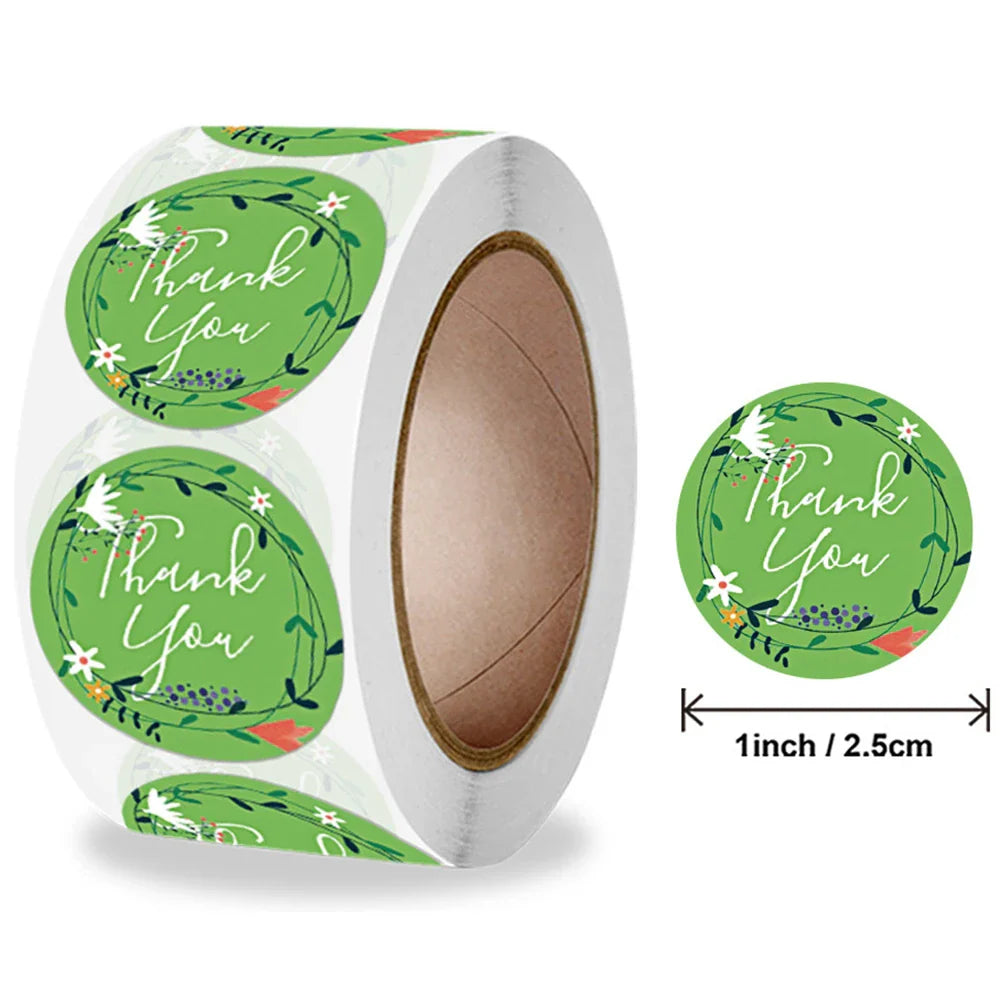 500pcs/roll Flowers Thank You Sticker Labels Round Reward Stickers Wedding Party Decor Envelope Seals Stickers Stationery (ONLINE ORDER ONLY)