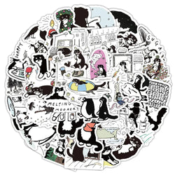 Black Cat Stickers Set - Cute Graffiti Decals for Laptop, Phone, Suitcase, Diary (Online Order Only)