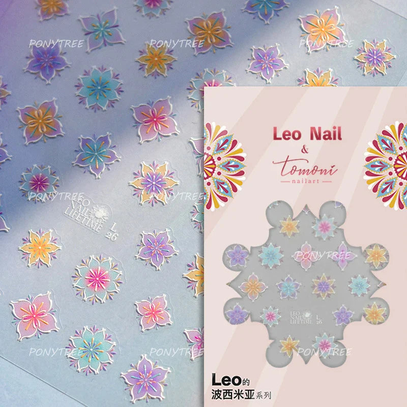 Gold Stamped Silver Totems Geometric Patterns Figure 5D Self Adhesive Nail Art Stickers Stars Bohemia Manicure Decals Wholesale (Online Order Only)