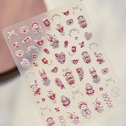 Bunny Love Heart Rabbit Nurse Cut Wound Bowknot Pill Flower Medicine Treatment Self Adhesive Nail Art Stickers Manicure Decals (ONLINE ORDER ONLY)