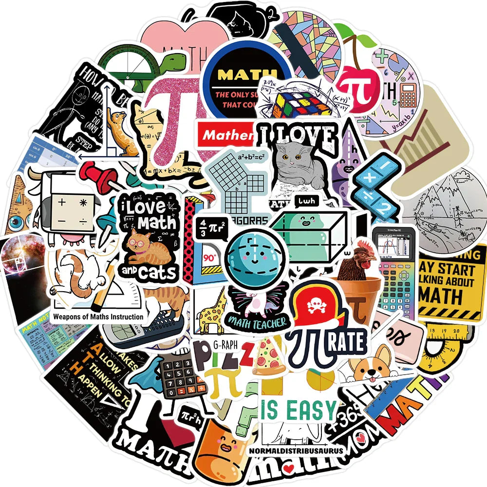 58pcs Funny Cartoon Math Stickers DIY Waterproof Graffiti For Laptop Luggage Guitar Phone Diary Vinyl Decals Kids Toy (Online Order Only)