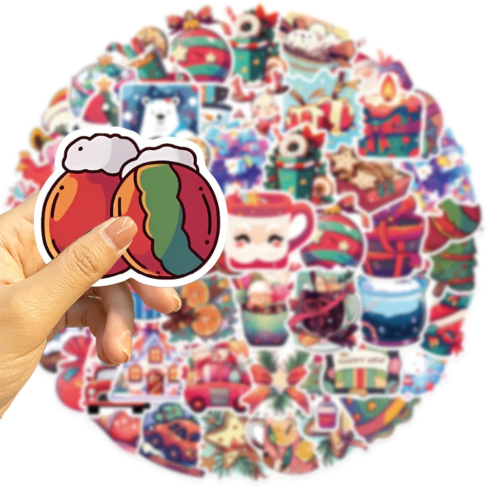 50pcs New Year Merry Christmas Stickers Santa Claus Snowman Children Gift Decal Skateboard Suitcase Sticker for Kids﻿ (ONLINE ORDER ONLY)