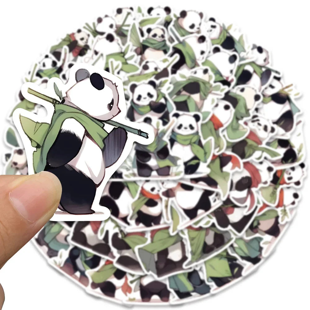 54pcs Cartoon Master Panda Animal Stickers For Laptop Guitar Phone Luggage Decor Waterproof Graffiti Bicycle Car Vinyl Decals (ONLINE ORDER ONLY)
