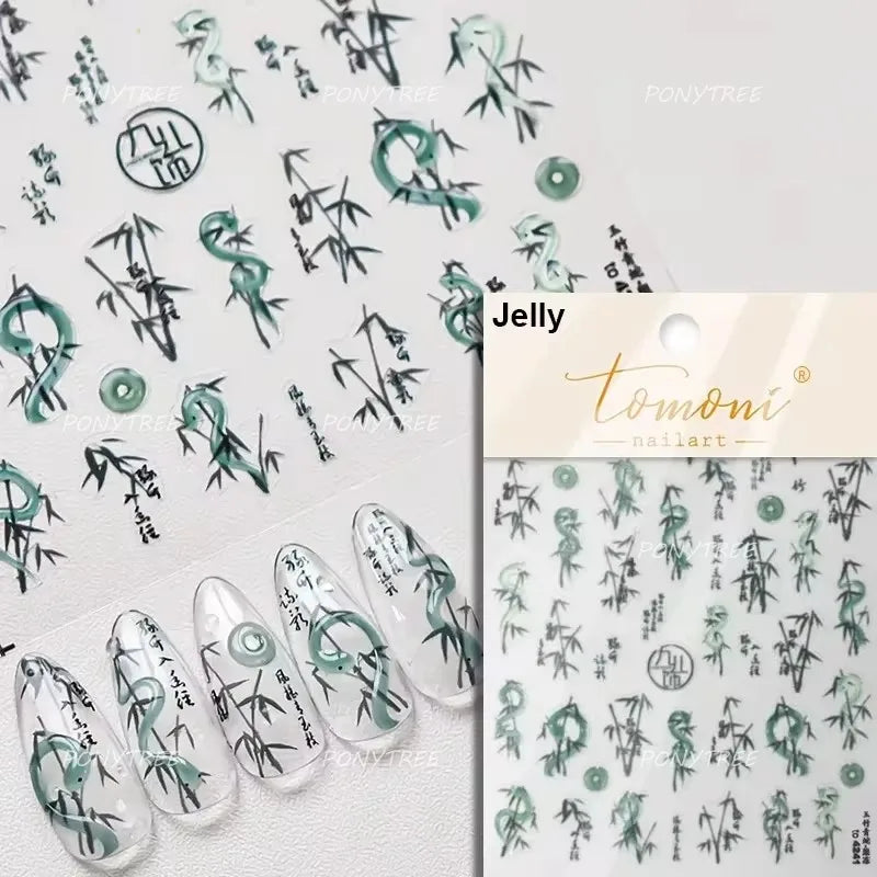 Chic Purple Serpent Flower Winding Snake Elements Shiny Dreamy Animals Self Adhesive Nail Art Sticker Embossment Manicure Decals (ONLINE ORDER ONLY)