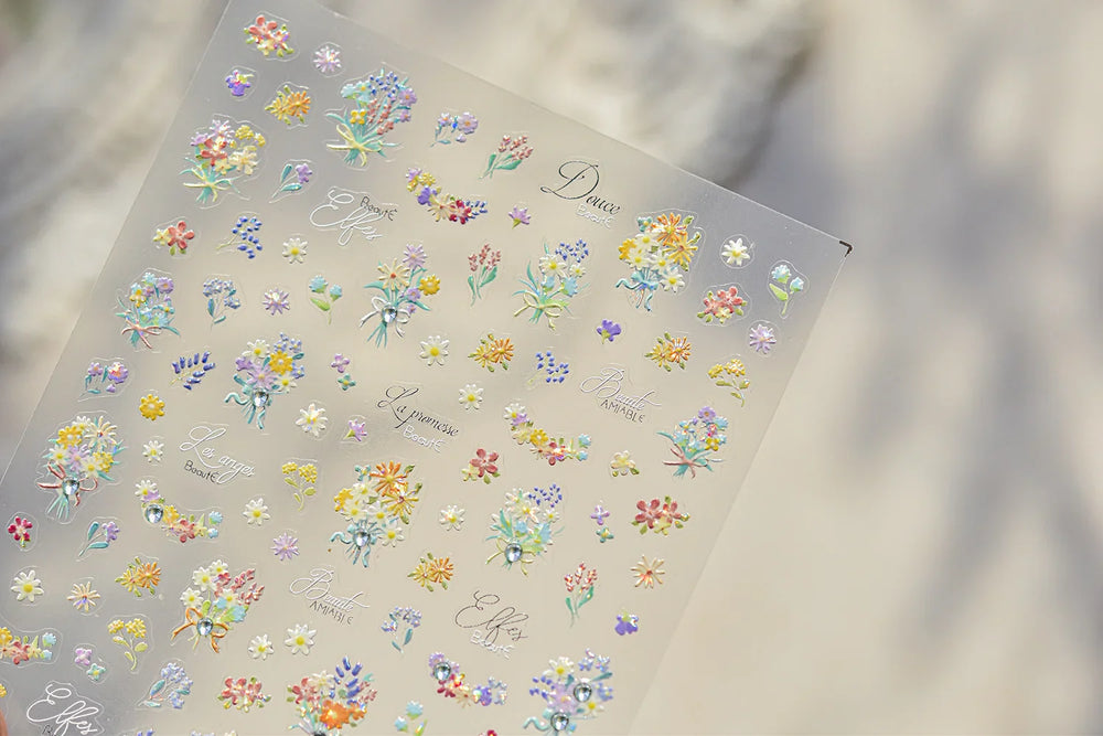 Colourful Field Bouquet Flower Spring Field Violet Daisy Bowknot Butterfly 5D Relief Adhesive Nail Art Stickers Manicure Decals (ONLINE ORDER ONLY)