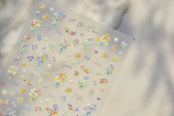 Cute Spring Flowers Purple Blue White Bowknot Rose Garden Daisy 5D Soft Embossed Relief Adhesive Nail Art Sticker Manicure Decal (ONLINE ORDER ONLY)