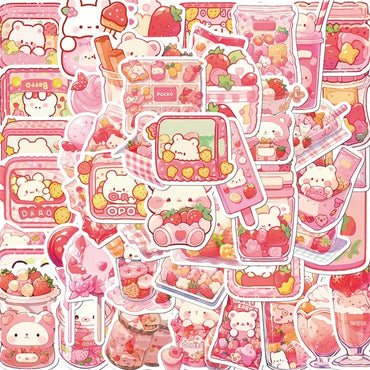 10/30/50PCS Cute Pink Food PVC Sticker Aesthetic Children's Decoration Scrapbooking Korean Stationery School Supplies for Kids (ONLINE ORDER ONLY)