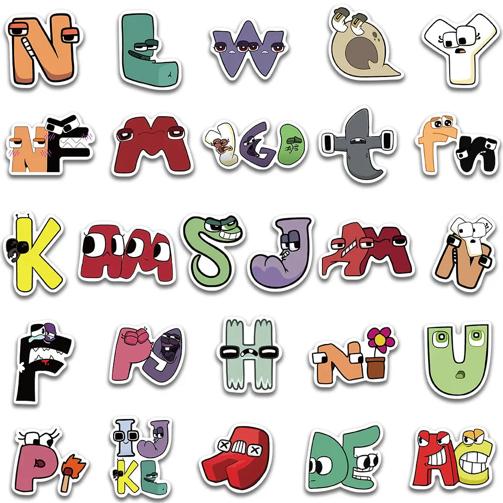 10/30/50PCS Cute Cartoon Anime Alphabet Lore Stickers For Laptop Helmet Luggage Phone Skateboard PVC Waterproof Graffiti Decals (ONLINE ORDER ONLY)