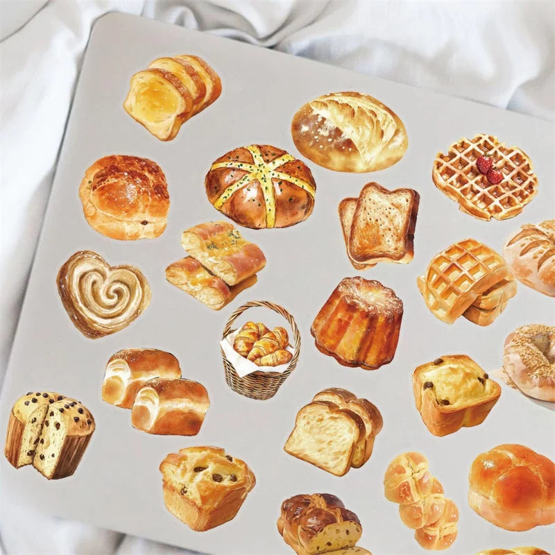 50PCS Kawaii Bread PET Sticky Sticker Aesthetic Korean Stationery DIY Decoration Scrapbooking School Supplies for Kids (Online Order Only)