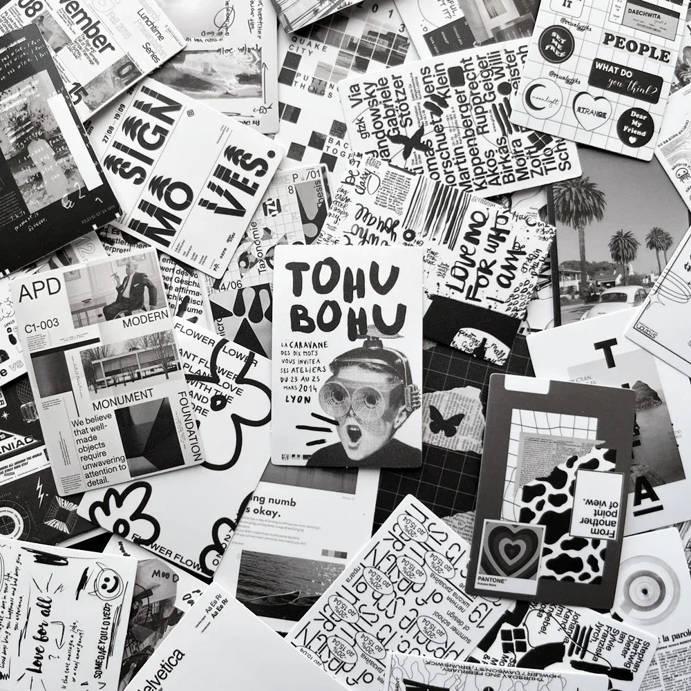 Cute Black & White Collage Stickers for Kids - 10/60pcs Decals for Scrapbook, Laptop, Phone, Bike, Suitcase, Car (ONLINE ORDER ONLY)