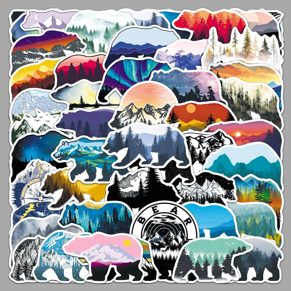 Grizzly Bear Cartoon Stickers Pack - DIY Scrapbook, Laptop, Phone, Guitar Decals (Online Order Only)