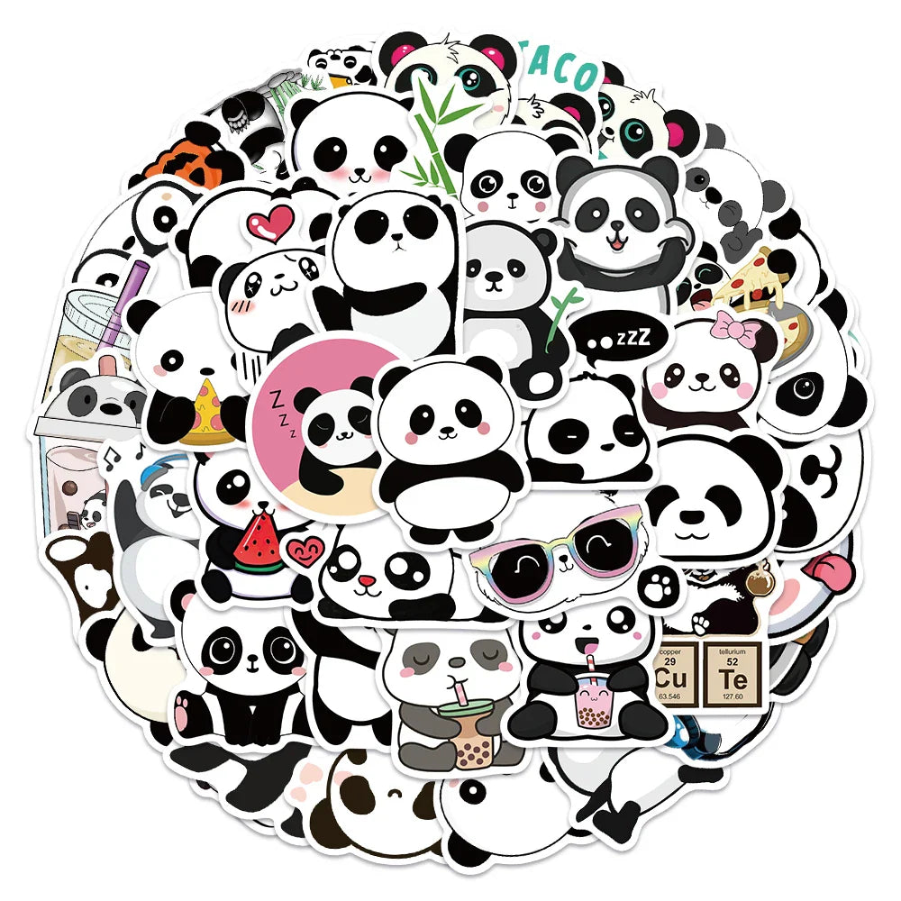50pcs Cute Cartoon Animals Panda Stickers For Laptop Phone Luggage Guitar Decor Waterproof Graffiti Car Decals Kids Toy (ONLINE ORDER ONLY)